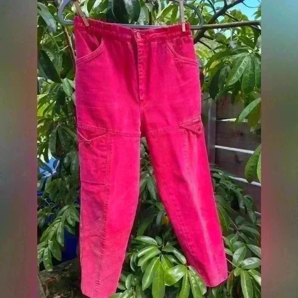 Vintage Retro Red Faded Denim Heart Dors Ankle‎ Jeans 80s 90s Western Pants